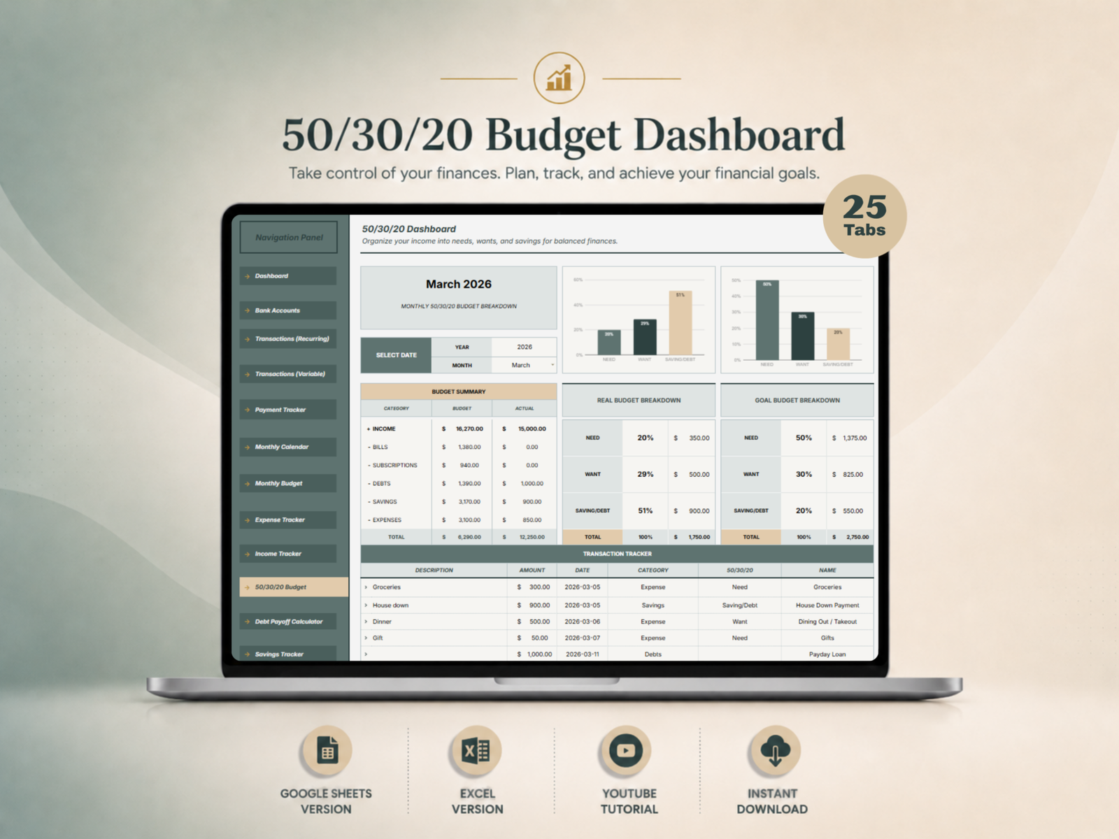 50/30/20 Budget Planner