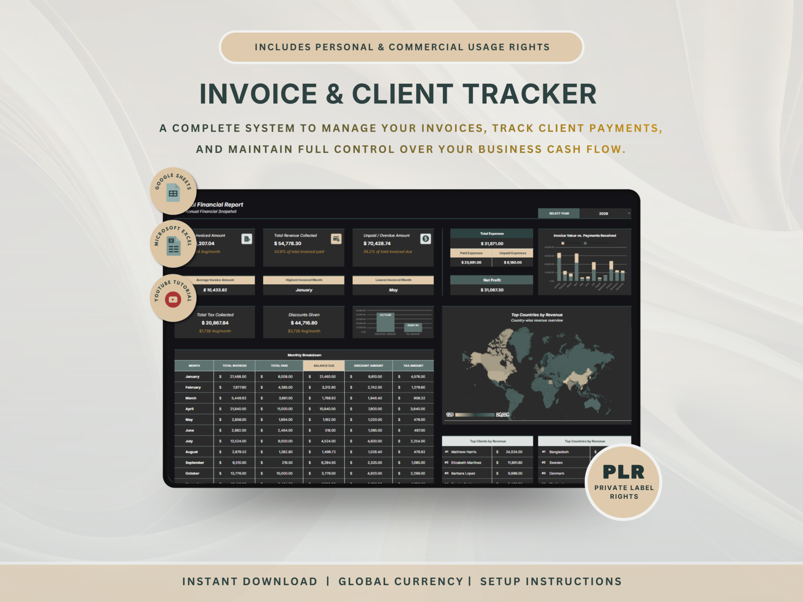 PLR Invoice & Client Tracker - Dark Mode